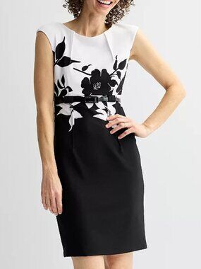Studio Connection Pleated Ottoman Dress, Black/White, Size: 14 PETITE